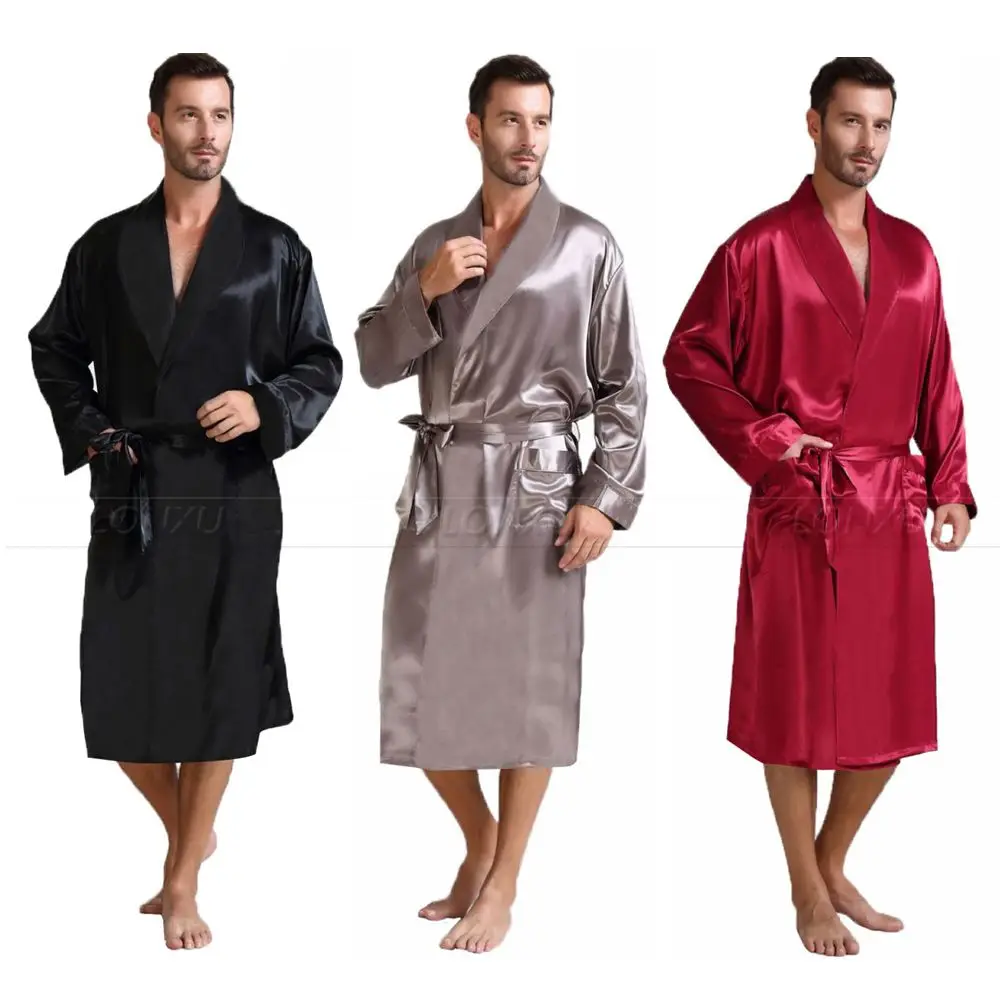 Pyjama en Satin de soie pour hommes, vêtements de nuit, Robes de bain, chemise de nuit S ~ 3XL