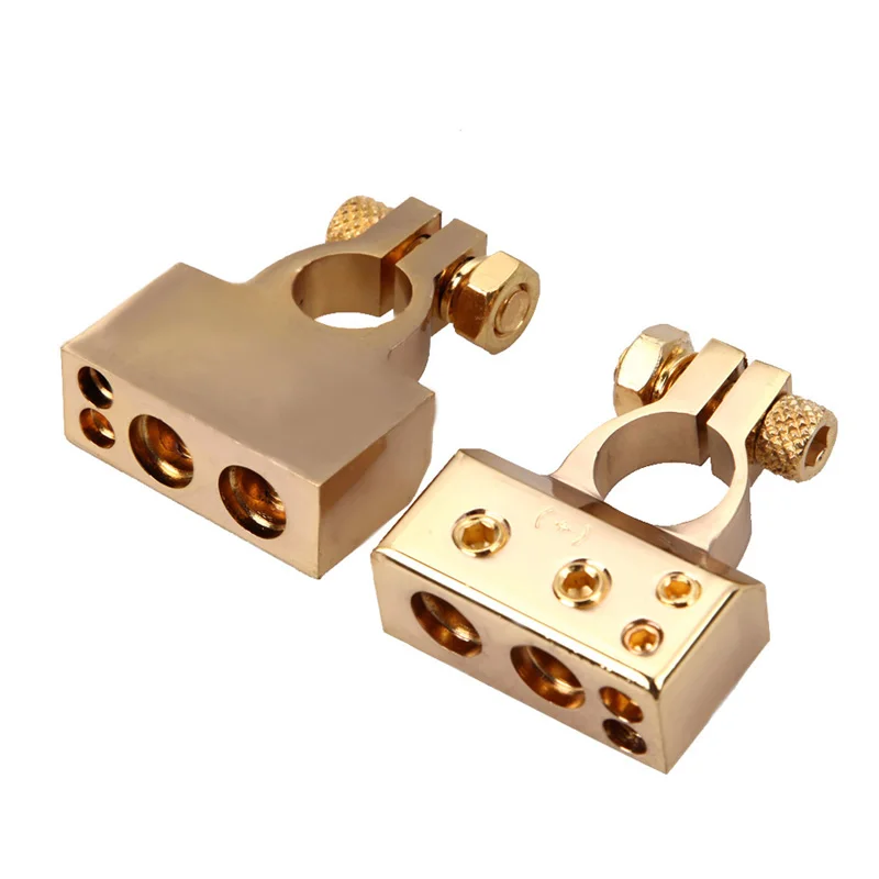 

2PCS Car Battery Terminal Clip Clamp Metal Gold Plated Auto Gauge 4/8 Awg Positive Nagative