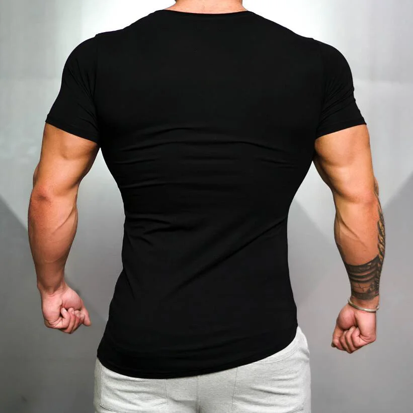 Blank Cotton Bodybuilding  T Shirt Men Summer Clothing Fitness Slim Fit Tight T-Shirts Gym Tshirt Homme Short Sleeve Male