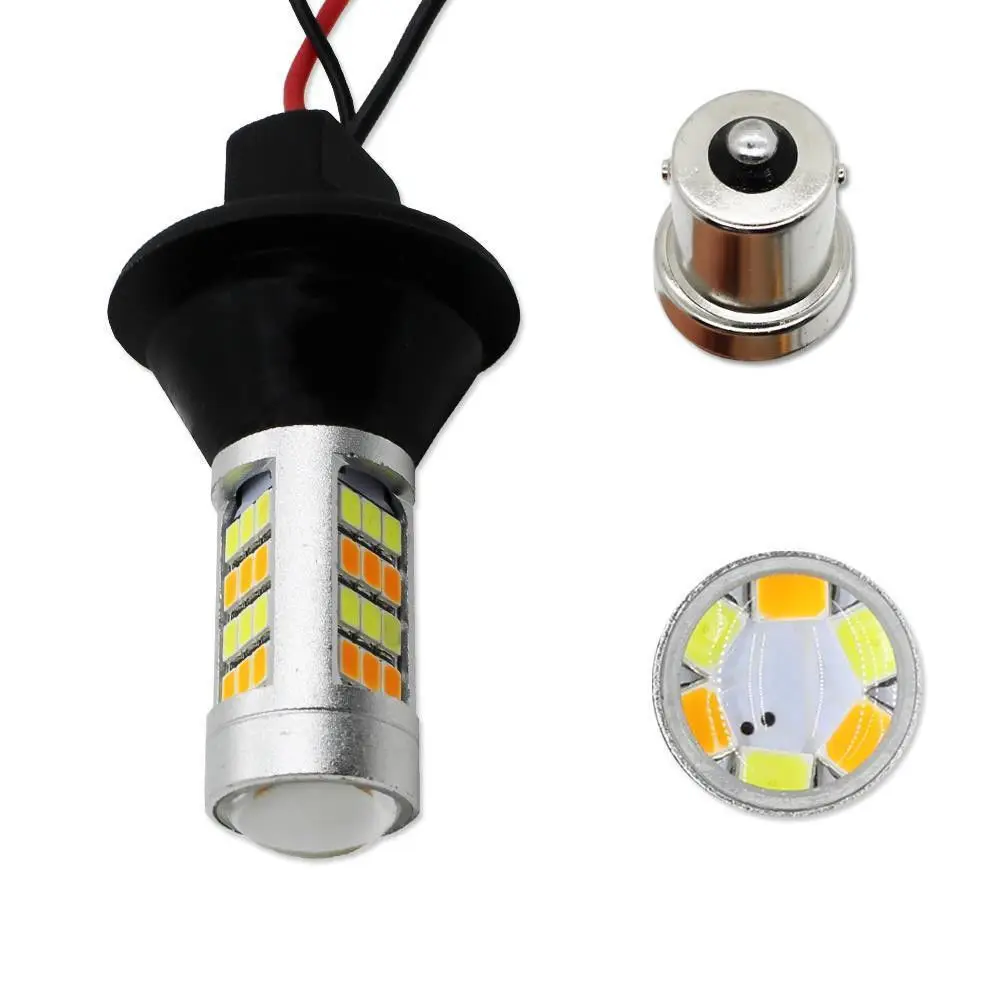 Free Shipping 2X 1156 BA15S 2835 42SMD P21W S25 White/Amber 30W LED Bulb Turn Signal Lights Dual Color Error Free Canbus Bulb