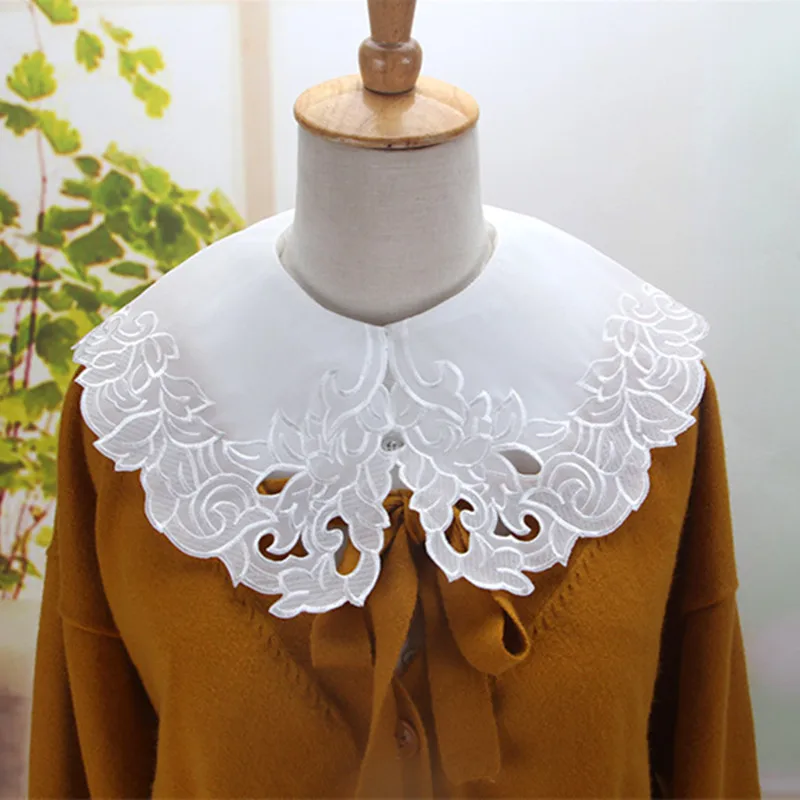 

YSMILE Y Women Sweet Cute Lace Detachable Collar White Chiffon Embroidery Solid Personality Remove Fake Collar For Female