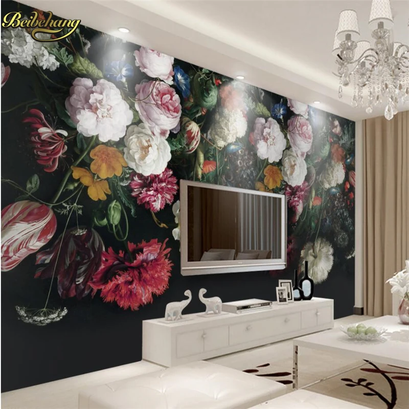 3D Mural Photo Wallpaper para sala de estar, retro bonito flor, fundo personalizado adesivos, TV e sofá