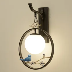 Vintage Iron Bird Flower Wall Light Creative Chinese Style Wall Sconces Bedside Hotel Restaurant Lamp Aisle Study Club Bra Lamp