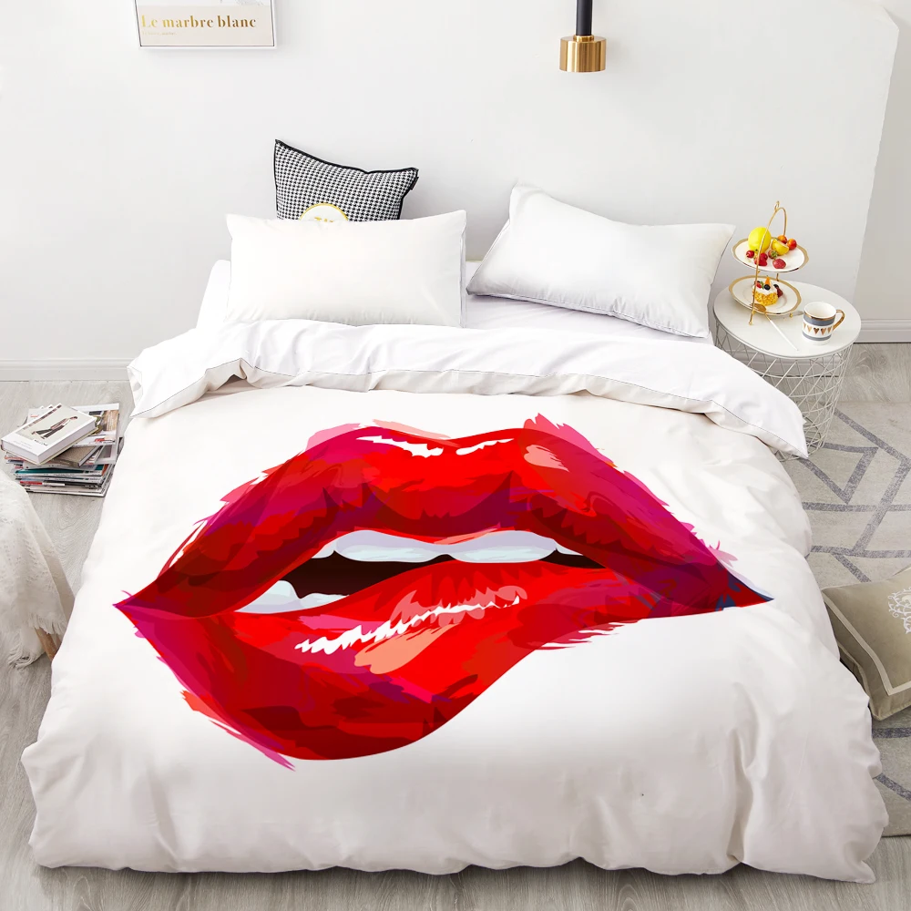 3D HD Digital Printing Custom Duvet Cover,Comforter/Quilt/Blanket case Queen King Bedding 200x200,Bedclothes Gray Kiss lips