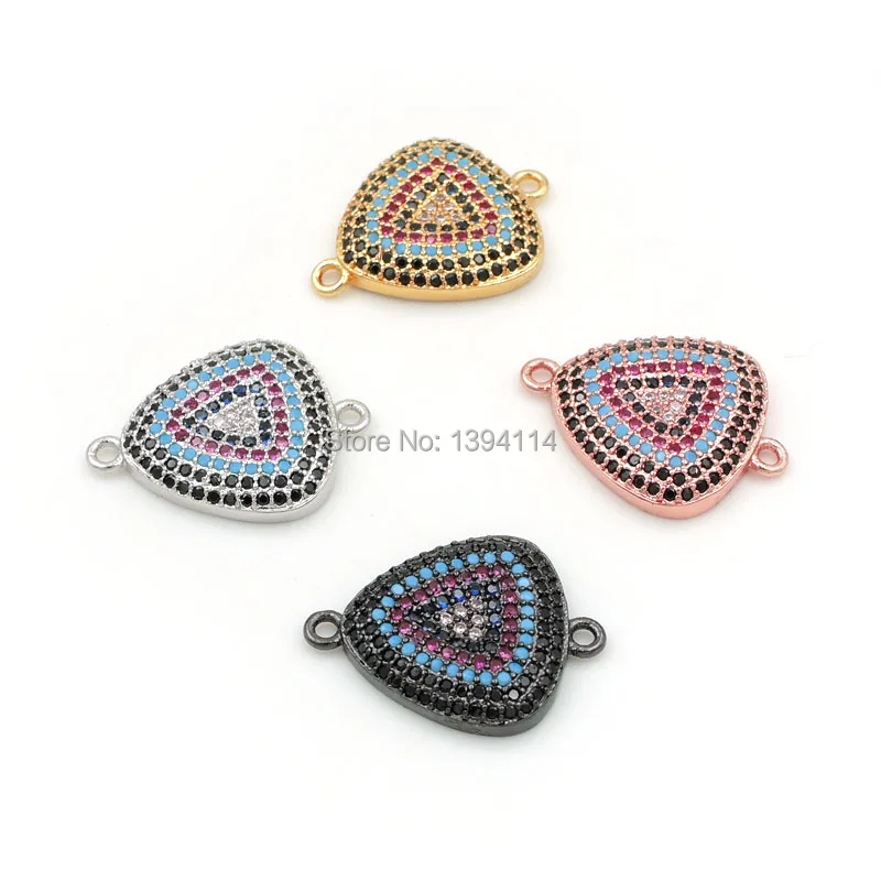 

20*16*3mm Micro Pave CZ Of Mixing Colors Triangle Pattern Connector Fit For Women As DIY Bracelets Accessory