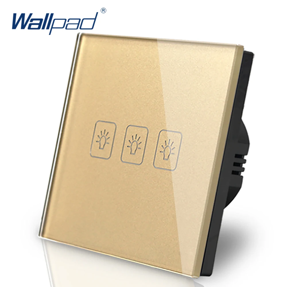 

3 Gang 1 Way EU Touch Switch Waterproof LED 110V-240V Wallpad Gold Temepred Glass Wall Light Switch EU 3 Gang