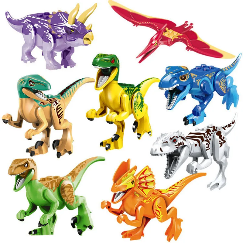 

8pcs glow in the dark Assemble Jurassic Dinosaur Particle Building Blocks Luminous dino Toy model building kit brinquedos