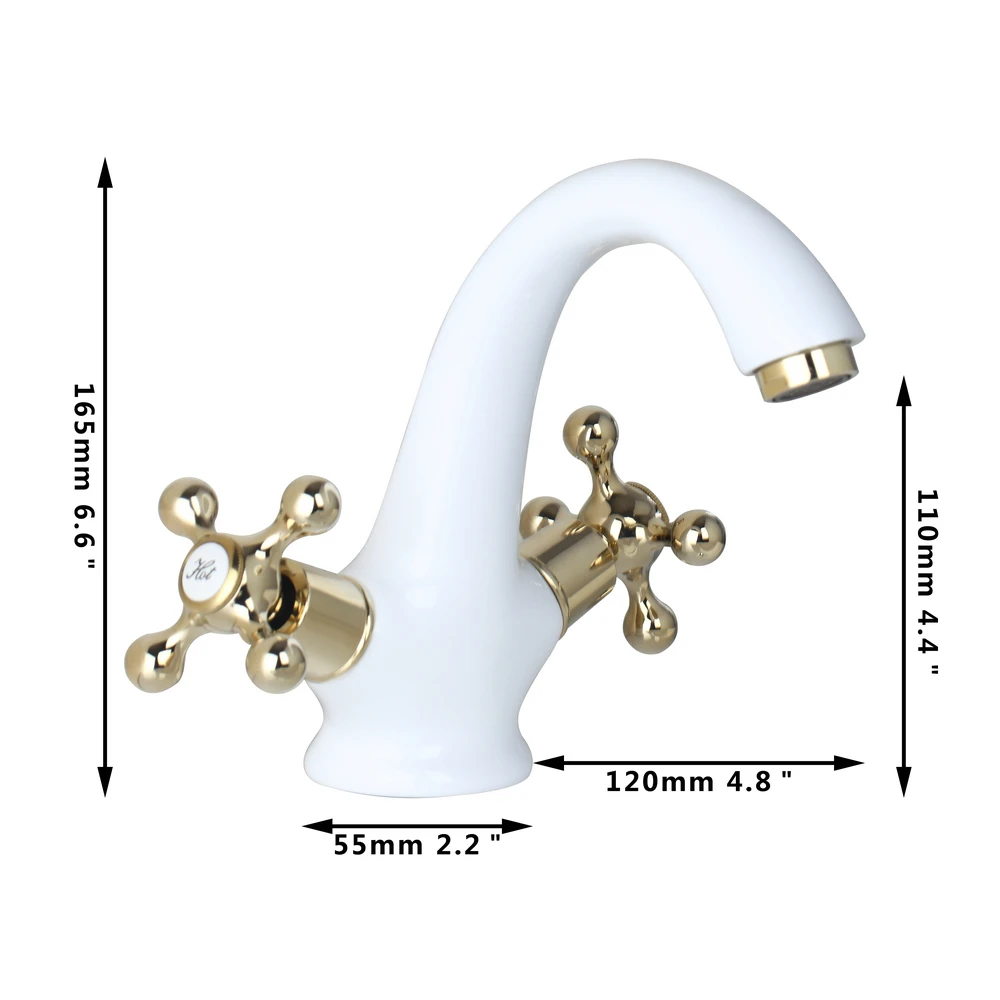 White Painting Bathroom Taps Golden Plated Handle Deck Mounted Bathroom Sink Vanitity Basin Faucet torneira Mixer Taps