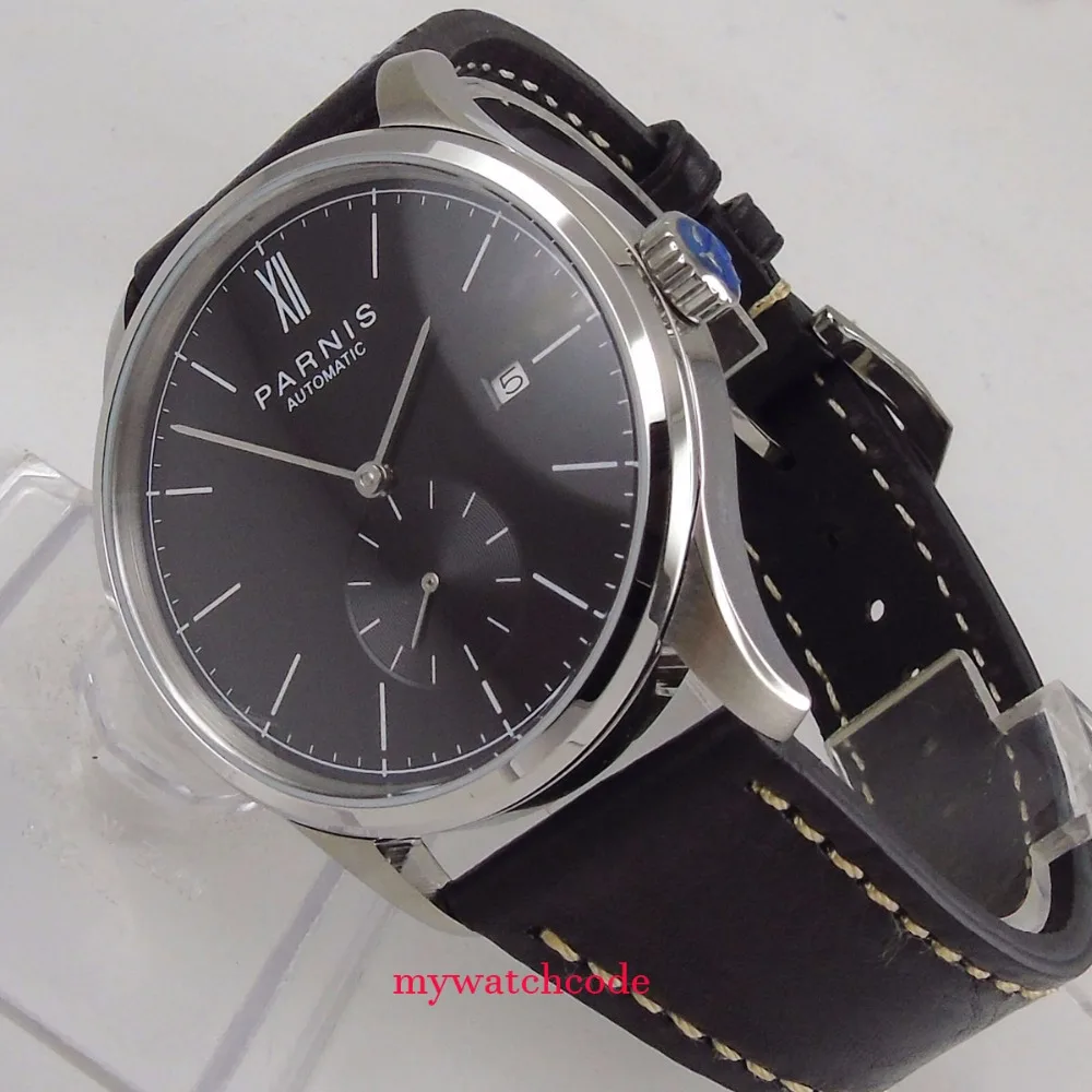 new 42mm parnis black dial date window ST 1731 automatic mens watch