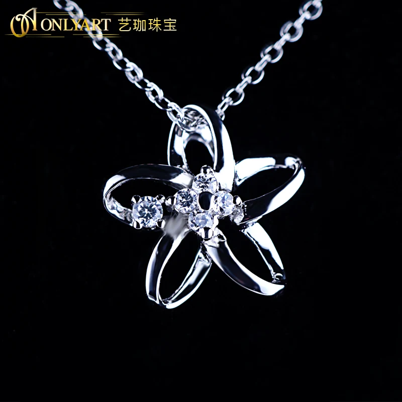 

100% 925 Sterling Silver Pendant Jewelry Flower Charm Women CZ Stone Necklace Choker In Pure 925 Silver Fashion OnlyArt Jewelry