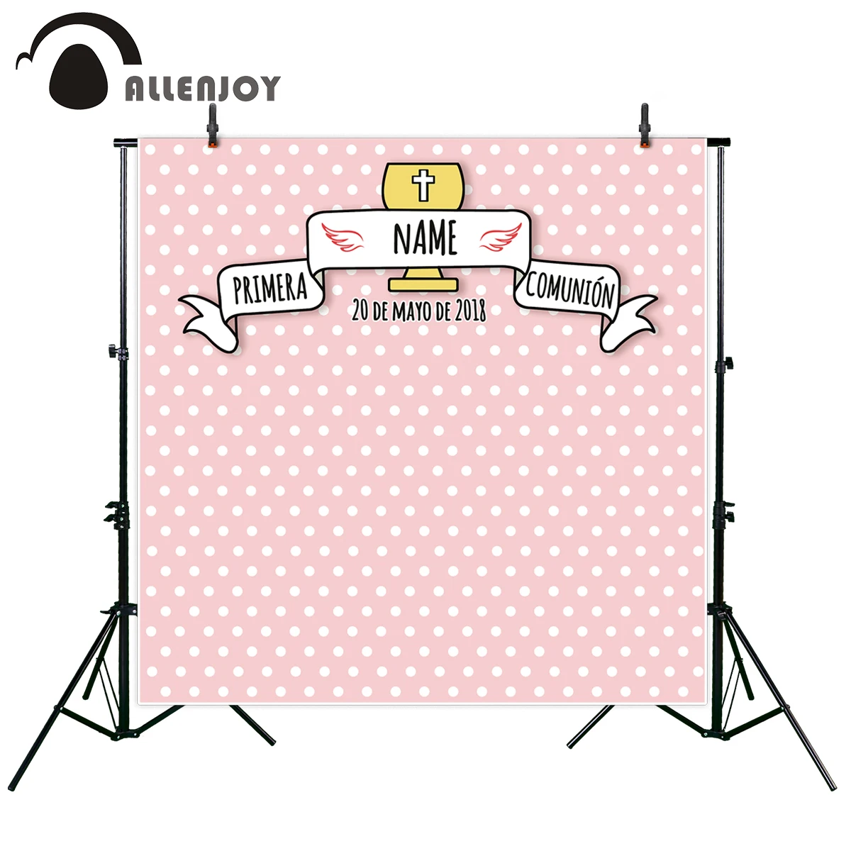 Allenjoy photographic background baptism pink baby custom photocall first Communion photo shoot photography christening backdrop