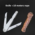 cuchillo y cuerda de 10 m
