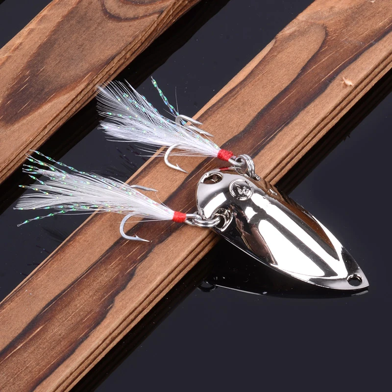 Cicada Fishing Lure Spoon Fishing Baits Spoon Hard Lures Treble Hooks Fake Baits Metal  Fishing Lure with Feather