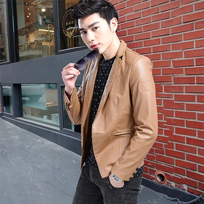 

L-xxxl ! 2021 Men's Leisure Leather Winter Korean Fashion Slim Personalized Printing Leather Suit Suit Jacket Singer Costumes