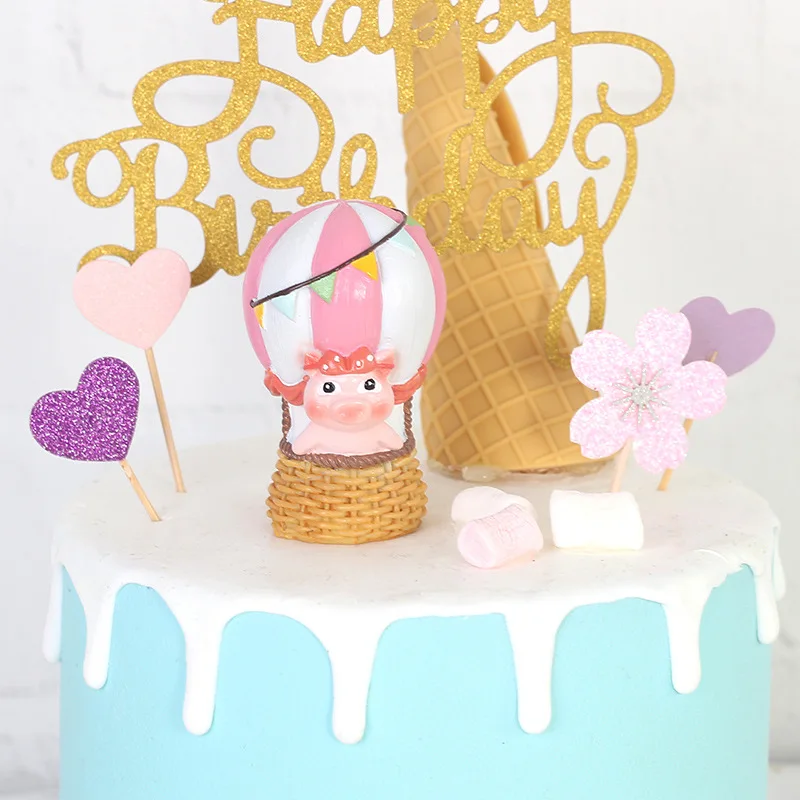 New Resin Mini Cute Hot Air Balloon Unicorn Rabbit Elephant Statue Decoration Sculpture Home Office Desk Cake Ornament Toy Gift