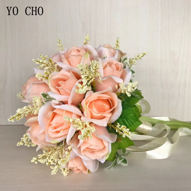 YO CHO-Buquês De Noiva Para Damas De Noiva, Flores Artificiais, Rosas De Seda, Branco, Rosa, Decoração Do Casamento, Decoração Do Casamento