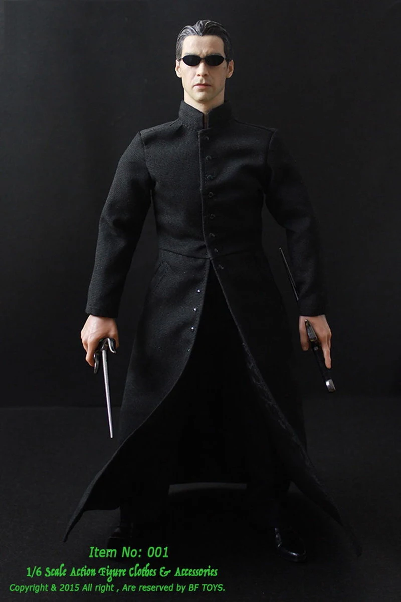 1/6 The Matrix NEO Keanu Reeves Black Coat Clothing Suits For 12\