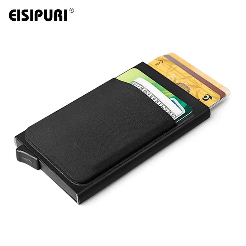 Men Aluminum Wallet With Back Pocket ID Card Holder RFID Blocking Mini Slim Metal Wallet Automatic Pop up Credit Card Coin Purse