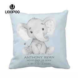 Customized Pillowcase Boy and Girl Polyester Cute Baby Elephant Pillow Case Decorative Throw Pillow Blue Cushion Covers for Kids