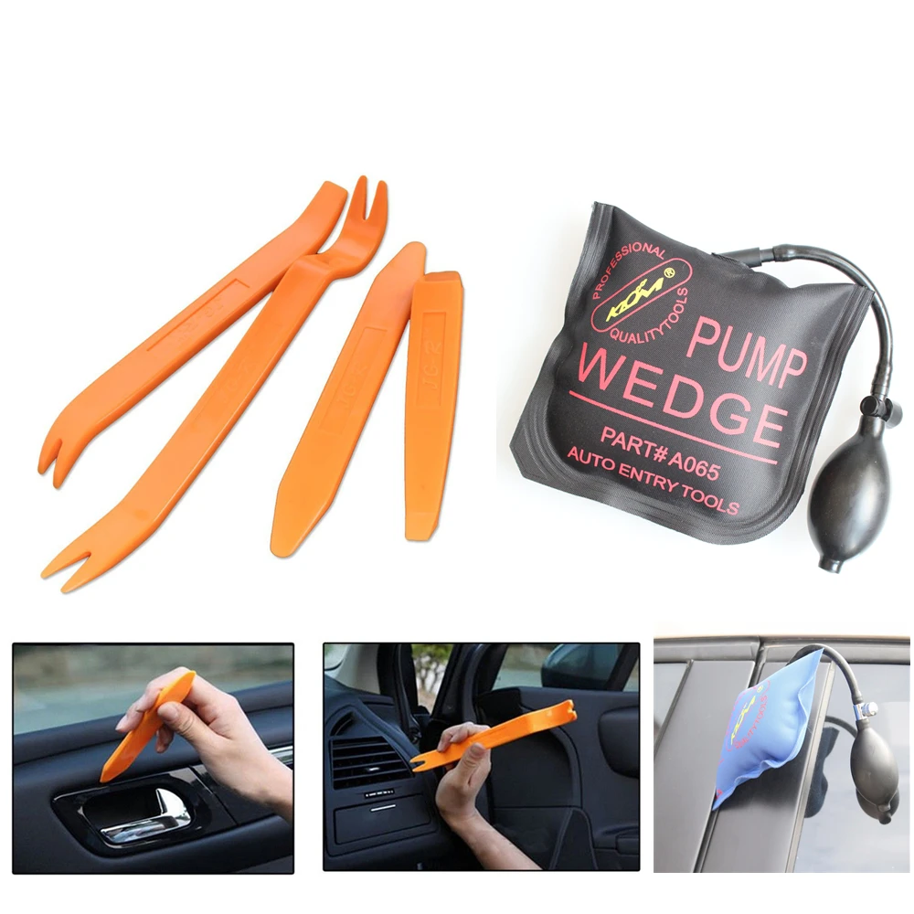 Car Radio Door Clip Panel Trim Dash Hand Tool for Removal Installer Pry Repair Removal Tools with Klom Inflatable Air Pump Wedge