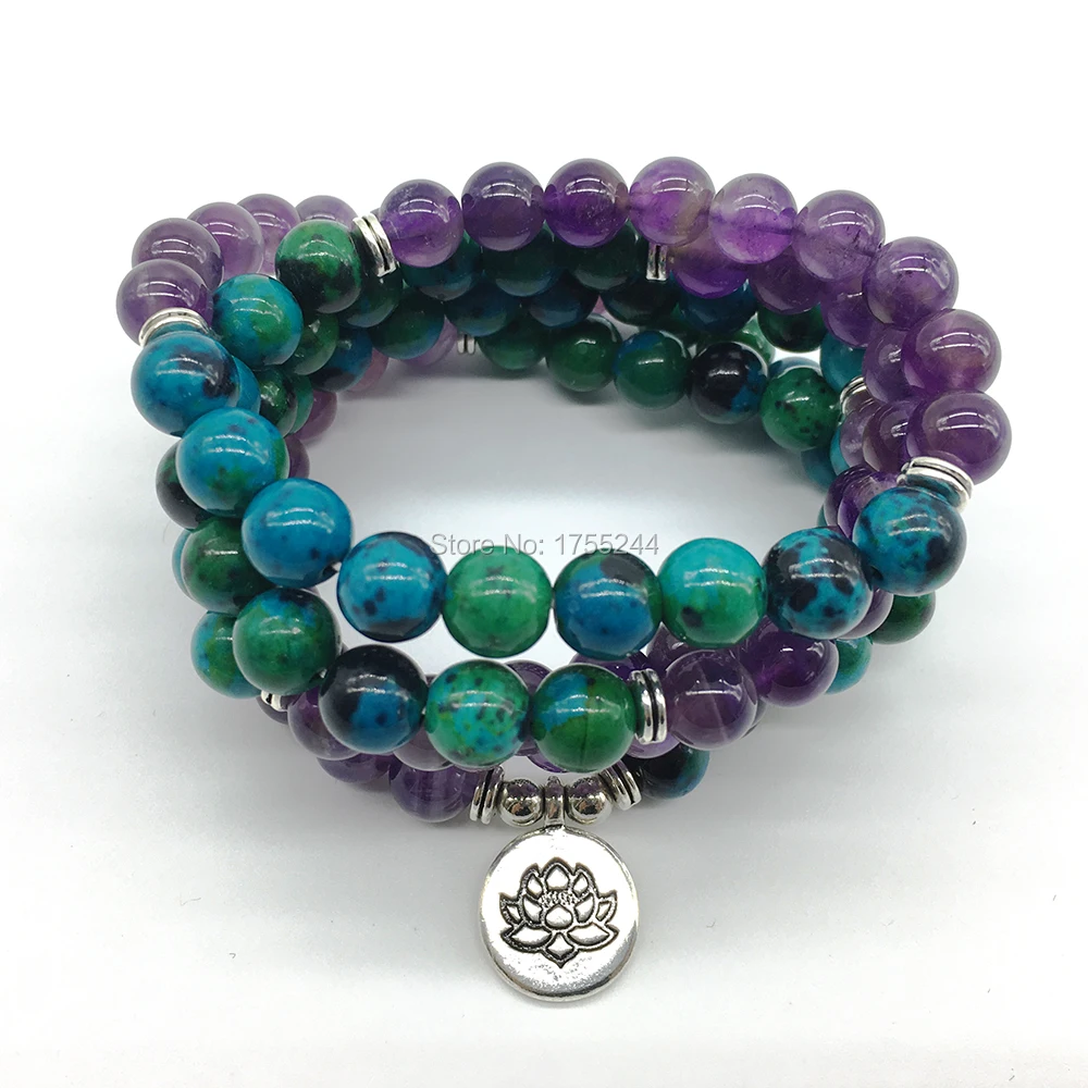 

SN1215 High Quality Meditative Women`s Yogi Bracelet 108 Mala Balance Phoenix Stone Amethyst Lotus Charm Jewelry