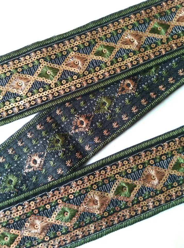 miao sequins embroidery cross stitch lace trim 5cm clothes dress collar ribbon ethnic hmong tribal boho gypsy sewing india zakka