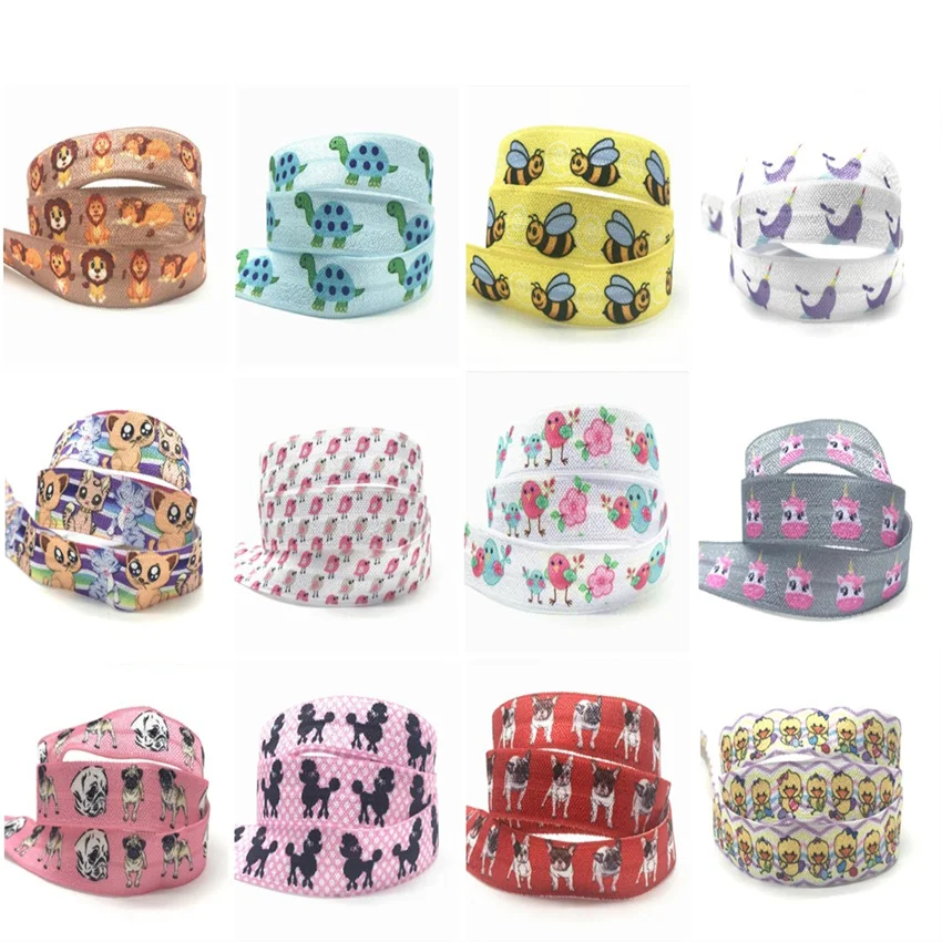 

Hedgehog Flamingo Dog Animal Print Fold Over Elastic Wedding Decoration Hair Bands Hair Ornament Sewing Accessories 10yard 16mm