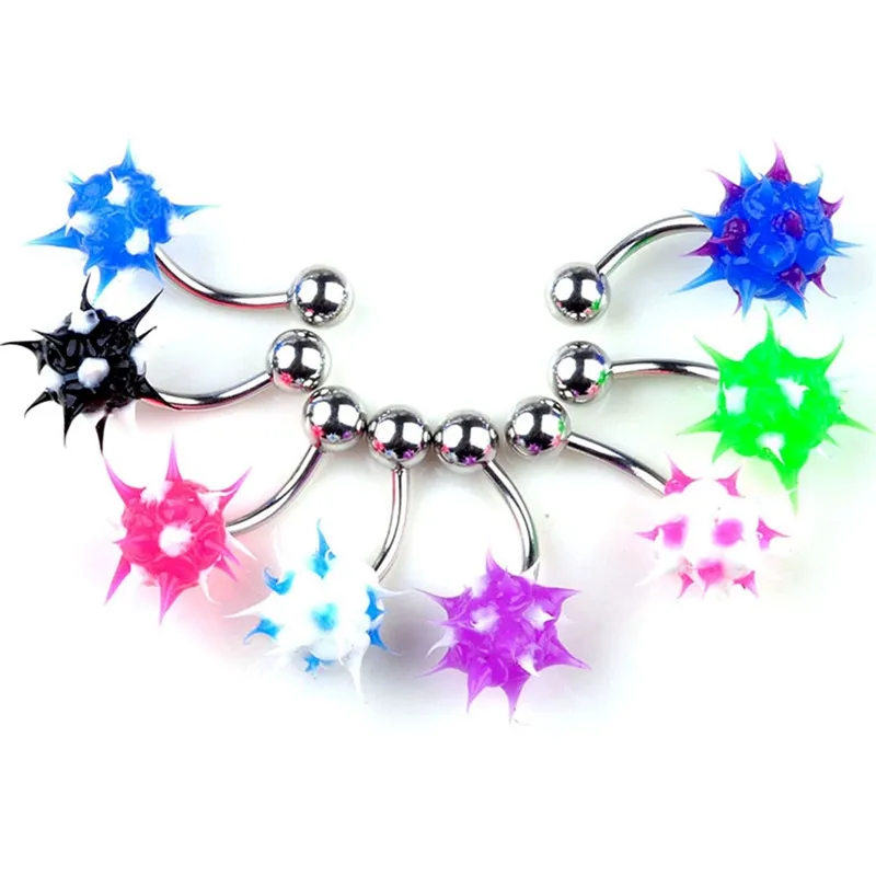 PINKSEE 5Pcs Mixed Colors Punk Stainless Steel Spike Ball Belly Button Ring Barbells Navel Rings Unisex Body Piercing Jewelry