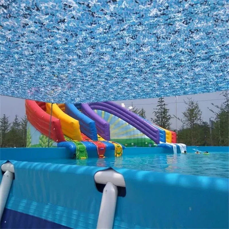 2X3M/2X4M/3X5M/4X4M Double Layer Ocean Blue Camouflage Net Swimming Pool Water Park Sun Shade Net Decoration