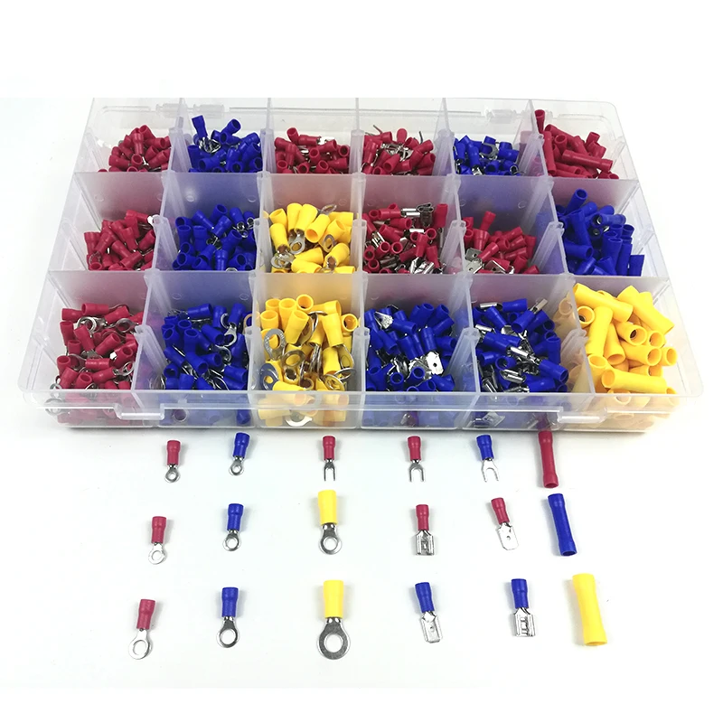 

1200pcs/set Cold-pressed Terminal Block Insulated Spade Cable Connector Connection Terminal Red Blue Yellow RV1.25 kit