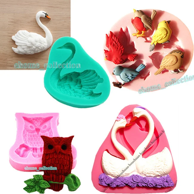 3D Swan Owl and Birds Series Shape Fondant Mold Silicone Sugar Craft Cake Decorating Tool Candy Chocolate Mold Bakeware