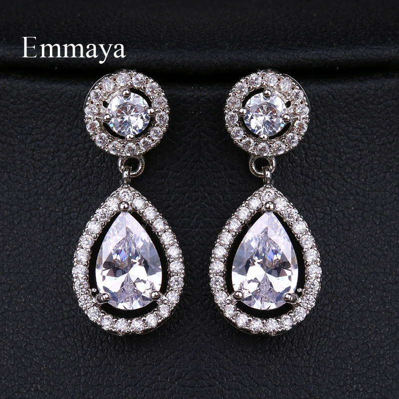EMMAYA High Quality Teardrop Zircon Wedding Long Earrings Elegant Bridal Wedding Engagement Jewelry Accessories