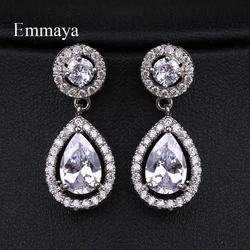 EMMAYA High Quality Teardrop Zircon Wedding Long Earrings Elegant Bridal Wedding Engagement Jewelry Accessories