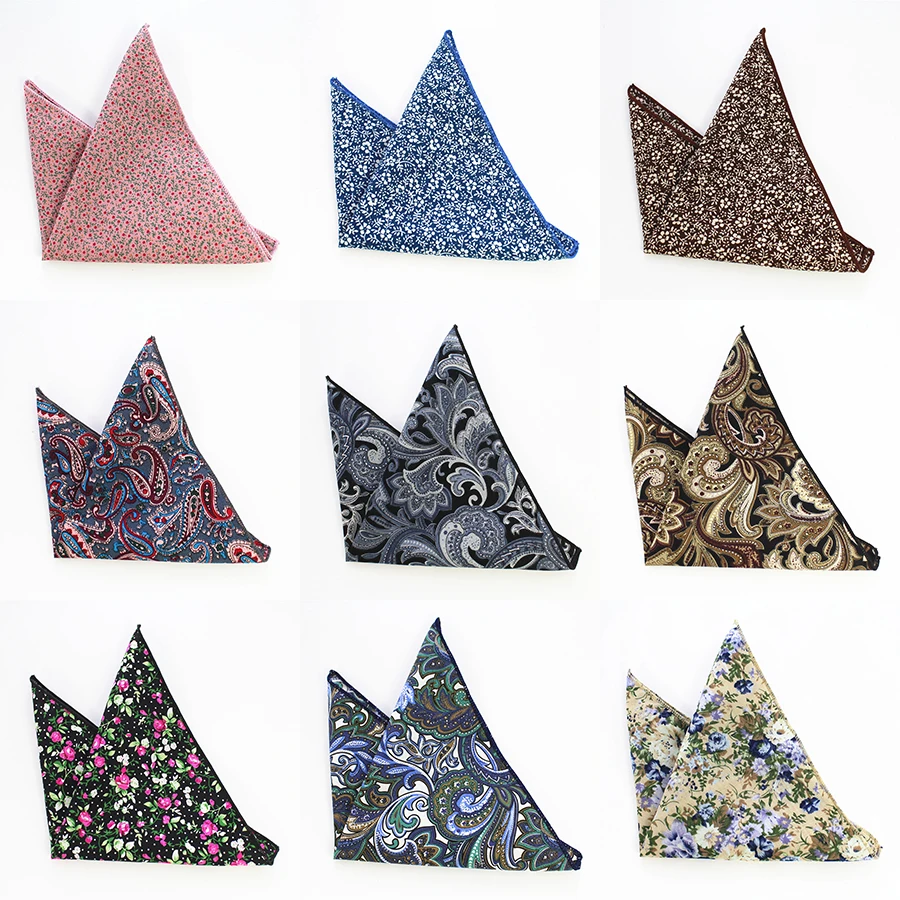 GUSLESON Vintage Men's Paisley Handkerchief Cotton Pocket Floral Pocket Square Business Chest Towel Hanky Gentlemen Suit Hankies