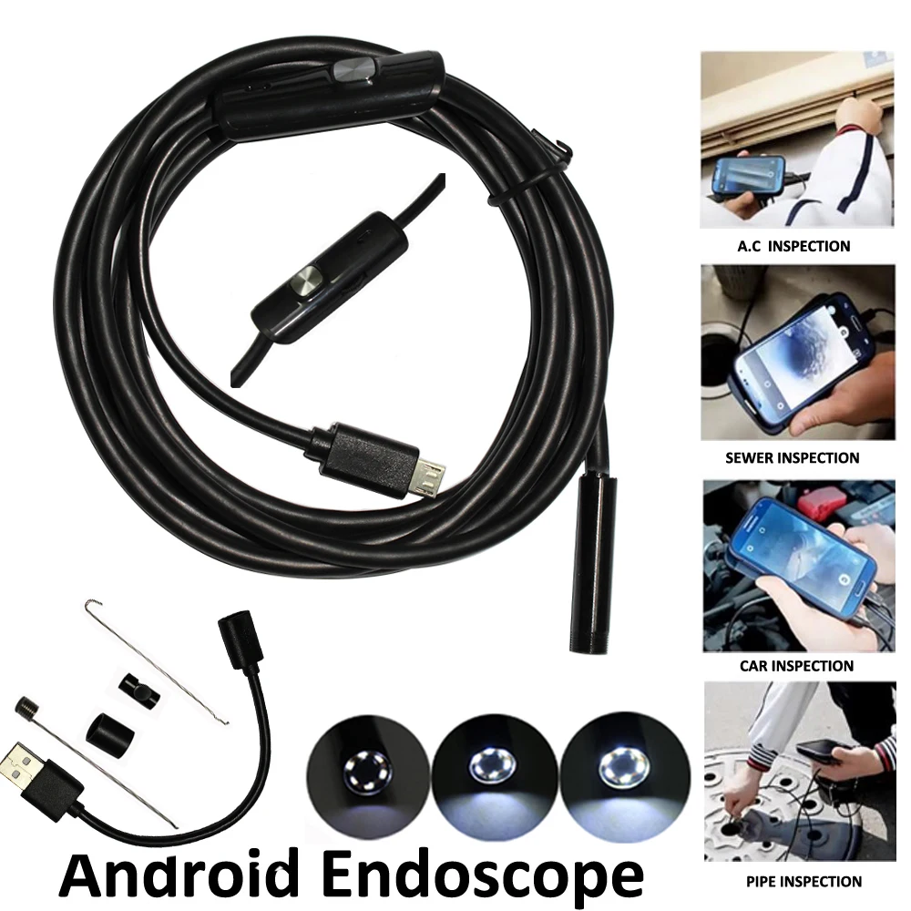 Caméra d'inspection de téléphone Android, endoscope, objectif 7mm, 1m, 2m, 5m, tuyau, étanche IP68, 480P HD, micro USB, caméra de salle