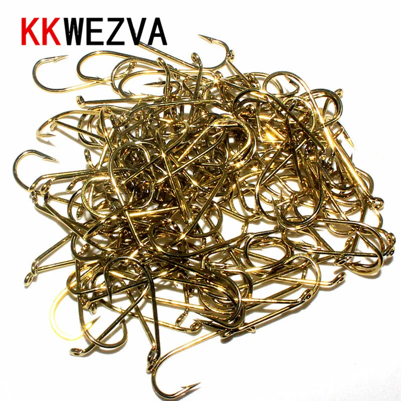 KKWEZVA Maximum Catch 100pcs Long 18mm/Width 7mm 8# Nymph Fly Tying Hooks Jig Barbless Gold Nickel Fly Fishing Hook