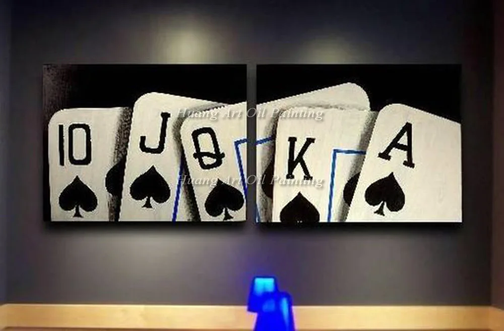 New Hand Painted Poker Oil Painting on Canvas Modern Abstract Playing Card Acrylic Paintings Home Wall Decor 2P Black Pictures