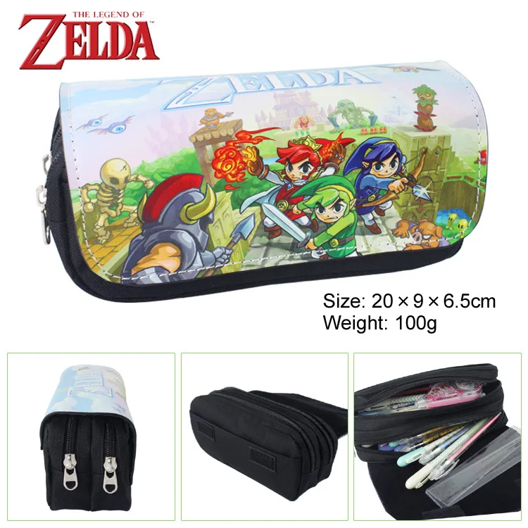 IVYYE 1PCS Black Zelda Link Anime Cosmetics Bags PU Zipper School Pencil Case Storage Pen Bag Large Pouch Stationery New