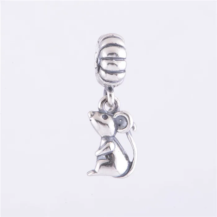 

925 Sterling Silver Threaded Cute Mouse Silver Charm Dangle Beads Fits Original Pandora Charm Bracelet DIY Jewelry Making LW186