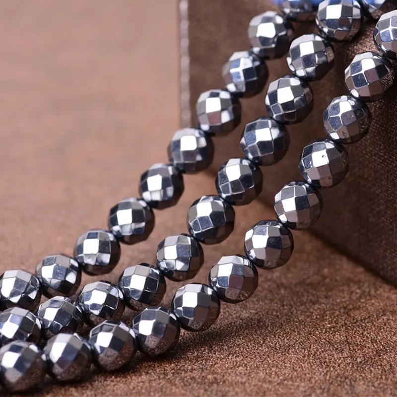 6-14mm Natural Terahertz Stone Beads 15\'\' Round Faceted Gray DIY Loose Beads For Jewelry Making Beads Men Bracelet Necklace Gift