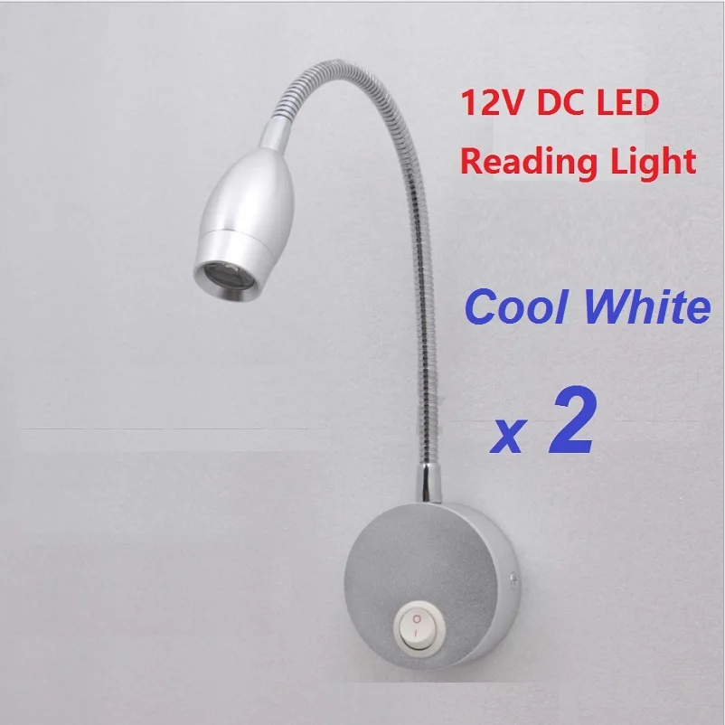 2pcs 12V DC LED Lotus Reading Light Cool White Aluminum Alloy Lighting RV/Caravan/Motorhome/Camper Trailer Flexible Wall Lamp