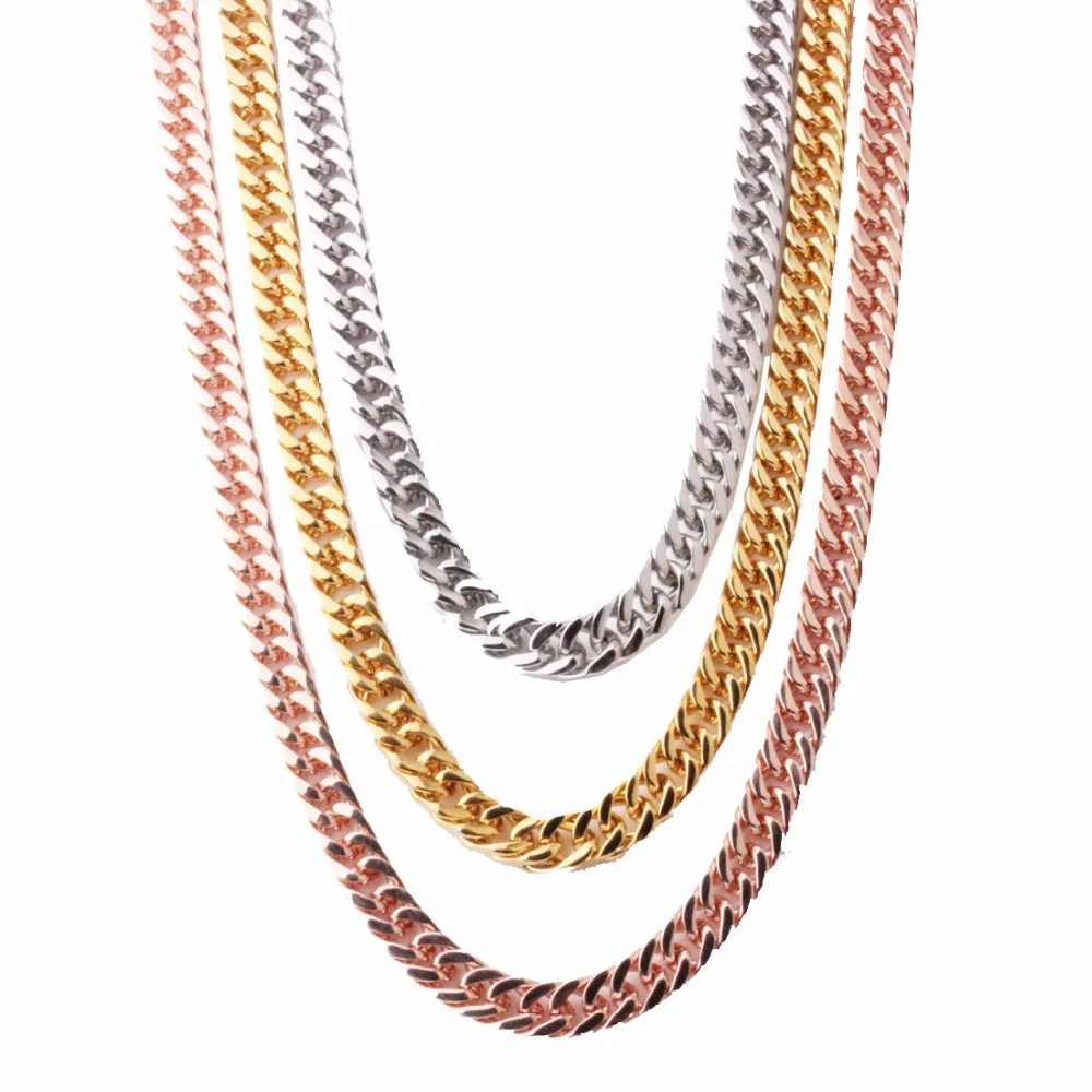 Mens Chain 8mm Heavy Gold/Silver Color/Rose Gold Color 316L Stainless Steel Double Curb Link Chain Boys Necklace Wholesale Gift