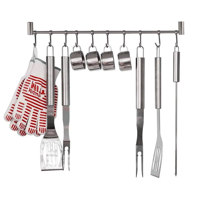 Kitchen Rail Rack Wall Mounted Utensil Hanging Rack Stainless Steel Hanger Hooks for Kitchen Tools Pot Towel