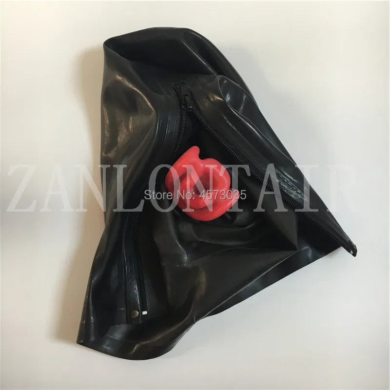 sexy exotic mysterious lingerie handmade latex smoke black face hoods mask with fly eyes holes nose tube mouth teeth gag plug