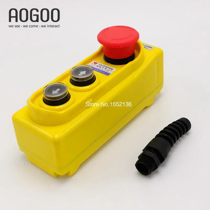 One Speed Control Hoist Crane Push Button 2 Pushbuttons Pendant Control Station With Emergency Stop Switch Silver Contact