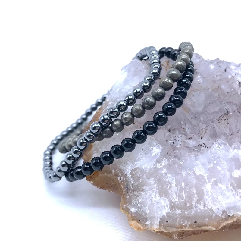 4 MM Natural Stone Bead Bracelet Sets Healing Energy 7 Chakra Bangles Pyrite Hematite Women Man Jewelry Gift For Her #15