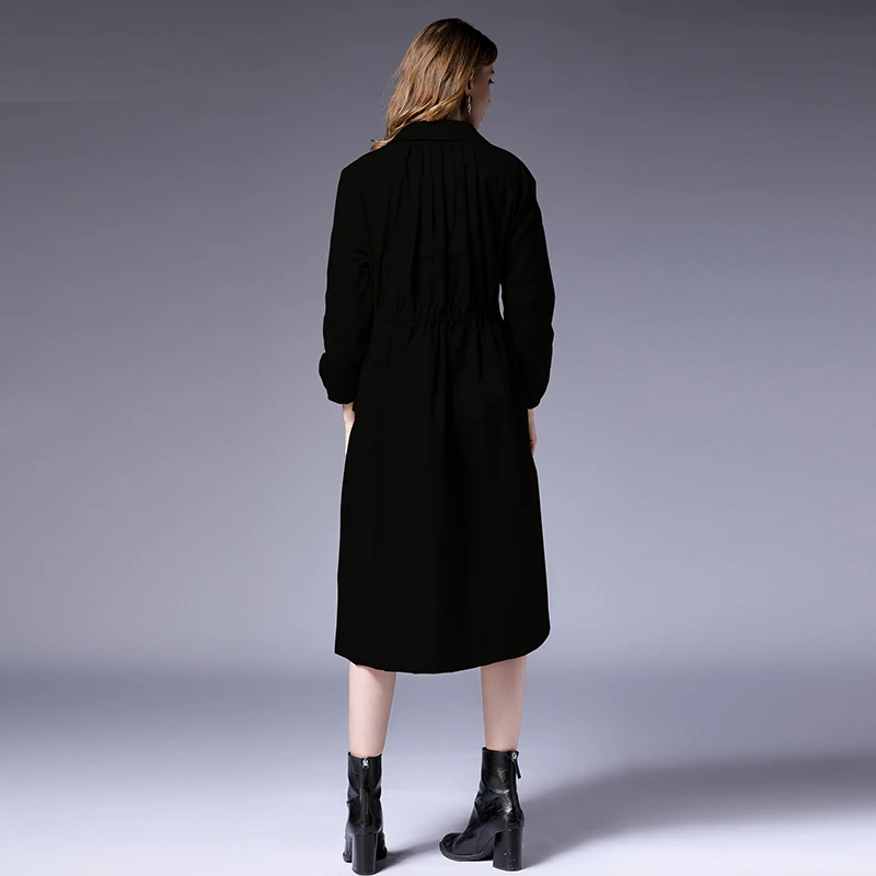 Mais tamanho das mulheres solto moda trench coat temperamento elegante casaco oversize manga longa colete cintura sólida outono casacos novo