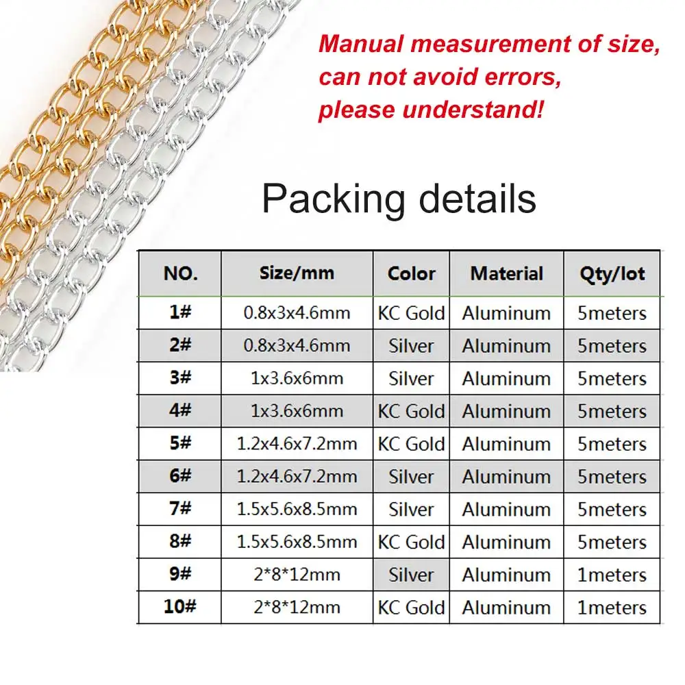 0.8-2mm aluminium metalowe skręcone łańcuchy luzem Fit bransoletki ustalenia Curb otwórz Link Chain dla DIY tworzenia biżuterii