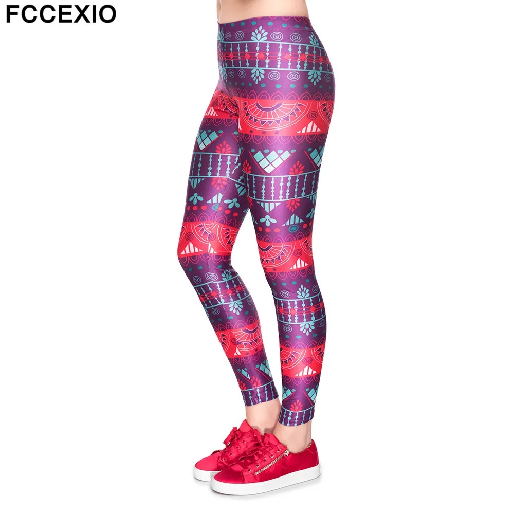 

FCCEXIO New Arrival Ethinc Style Purple Women Fitness Leggings Printed Punk Pants Sexy Slim Woman Workout High Waist Legging