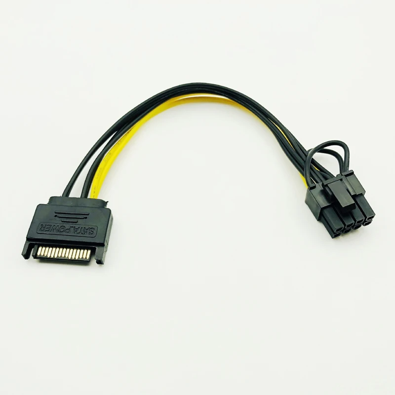 Cable de fuente de alimentación PCI-E, Cable SATA de 15 pines a 8 pines (6 + 2), 20cm, 18awg para tarjeta gráfica, 5 unidades, nuevo